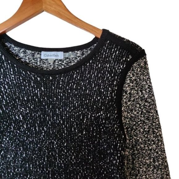 Calvin Klein Black & White Knit Sweater Tweed Color Block‎ size S Small - Picture 6 of 11